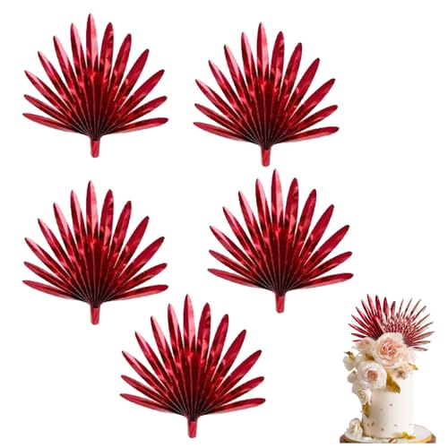5 Stück Kugeln Tortendeko,Weiß Gold Rosa Kuchen Dekoration Geburtstag, Palmblätter Kuchendeko,Bogen Tortendeko Hochzeit Schaum Ball Cake Topper für Hochzeit, Geburtstag (Rot) von JACKANNA