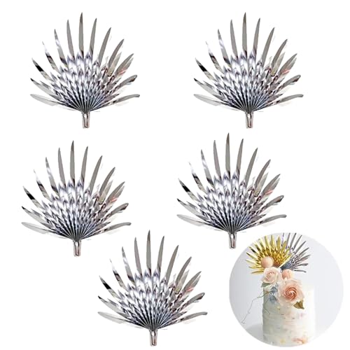 5 Stück Kugeln Tortendeko,Weiß Gold Rosa Kuchen Dekoration Geburtstag, Palmblätter Kuchendeko,Bogen Tortendeko Hochzeit Schaum Ball Cake Topper für Hochzeit, Geburtstag (Silber) von JACKANNA
