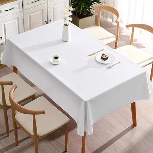 JACKANNA Einfarbige PVC-Tischdecke – Spülmaschinenfest, wasserdicht, hitzebeständig – Für Hochzeit, Party, Esstisch, Couchtisch, Café – Mehrere Größen & Farben (Weiß, 90 * 140cm) von JACKANNA