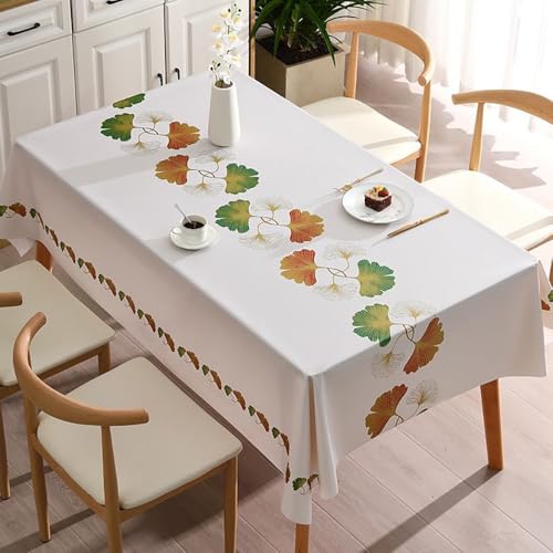JACKANNA Wischfeste PVC-Tischdecke – Wasserdicht, öl- & hitzebeständig – Dekorativ mit Ginkgo-Blatt-Muster für Esstisch, Couchtisch, Party (Beige Blattgold, 140 * 140cm) von JACKANNA