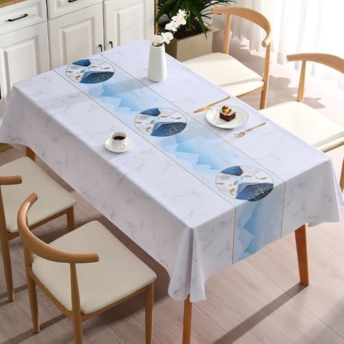 JACKANNA Wischfeste PVC-Tischdecke – Wasserdicht, öl- & hitzebeständig – Dekorativ mit Ginkgo-Blatt-Muster für Esstisch, Couchtisch, Party (Bewölkter Gebirgsbach - Blau, 140 * 200cm) von JACKANNA