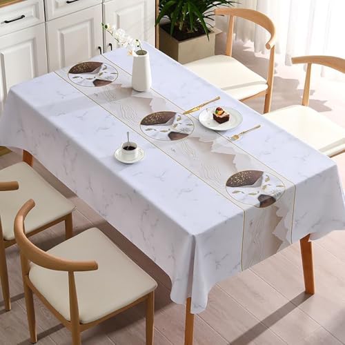 JACKANNA Wischfeste PVC-Tischdecke – Wasserdicht, öl- & hitzebeständig – Dekorativ mit Ginkgo-Blatt-Muster für Esstisch, Couchtisch, Party (Bewölkter Gebirgsbach - Curry, 140 * 140cm) von JACKANNA