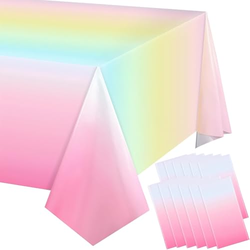 Regenbogen Tischdecke für Geburtstag, Hochzeit & Baby Shower - 137x274cm PE Partydecke - Einweg Tischbelag für Feste - Fotohintergrund, Festdekoration, Bunte Tischdeko (Rosa, Blau und Gelb) von JACKANNA