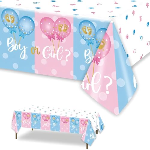 Regenbogen Tischdecke für Geburtstag, Hochzeit & Baby Shower - 137x274cm PE Partydecke - Einweg Tischbelag für Feste - Fotohintergrund, Festdekoration, Bunte Tischdeko (Rosa-Blaue Luftballons) von JACKANNA