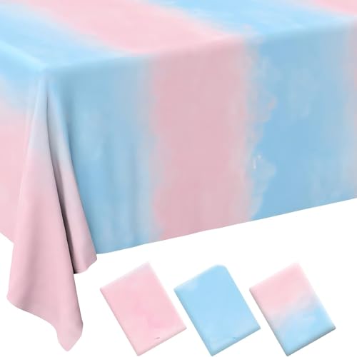 Regenbogen Tischdecke für Geburtstag, Hochzeit & Baby Shower - 137x274cm PE Partydecke - Einweg Tischbelag für Feste - Fotohintergrund, Festdekoration, Bunte Tischdeko (Rosa und Blau) von JACKANNA