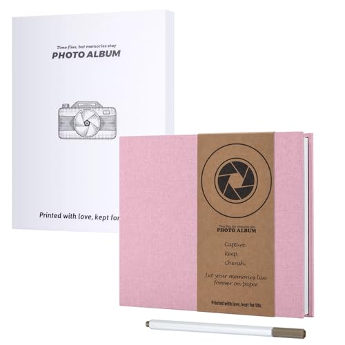 JAECU Fotoalbum Selbstklebend 22x18cm, Leinen Scrapbook Fotoalben zum Selbstgestalten 40 Weiß Seiten, Geschenk Fotobuch für Baby Familie Jahrestag Geburtstags Hochzeit (Rosa) von JAECU