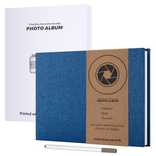 JAECU Fotoalbum Selbstklebend 30x22cm, Leinen Scrapbook Fotoalben zum Selbstgestalten 40 Weiß Seiten, Geschenk Fotobuch für Baby Familie Jahrestag Geburtstags Hochzeit (Blau) von JAECU