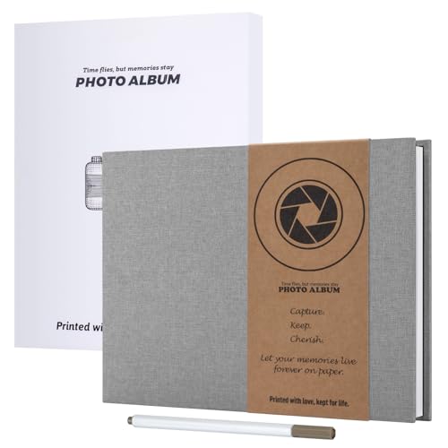 JAECU Fotoalbum Selbstklebend 30x22cm, Leinen Scrapbook Fotoalben zum Selbstgestalten 40 Weiß Seiten, Geschenk Fotobuch für Baby Familie Jahrestag Geburtstags Hochzeit (Grau) von JAECU
