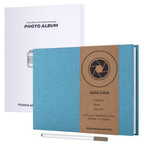 JAECU Fotoalbum Selbstklebend 30x22cm, Leinen Scrapbook Fotoalben zum Selbstgestalten 40 Weiß Seiten, Geschenk Fotobuch für Baby Familie Jahrestag Geburtstags Hochzeit (Himmelblau) von JAECU