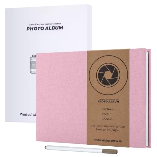 JAECU Fotoalbum Selbstklebend 30x22cm, Leinen Scrapbook Fotoalben zum Selbstgestalten 40 Weiß Seiten, Geschenk Fotobuch für Baby Familie Jahrestag Geburtstags Hochzeit (Rosa) von JAECU