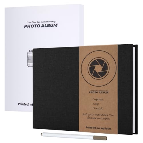 JAECU Fotoalbum Selbstklebend 30x22cm, Leinen Scrapbook Fotoalben zum Selbstgestalten 40 Weiß Seiten, Geschenk Fotobuch für Baby Familie Jahrestag Geburtstags Hochzeit (Schwarz) von JAECU