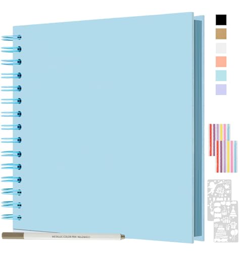 JAECU Fotoalbum zum Selbstgestalten und Einkleben 24x24cm, DIY Spiralalbum Scrapbook Album 80 Seiten Fotobuch, Fotoalben Gästebuch Für Geburtstag Hochzeit (Blau) von JAECU