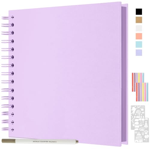 JAECU Fotoalbum zum Selbstgestalten und Einkleben 24x24cm, DIY Spiralalbum Scrapbook Album 80 Seiten Fotobuch, Fotoalben Gästebuch Für Geburtstag Hochzeit (Lila) von JAECU