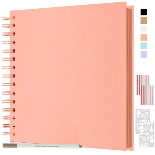 JAECU Fotoalbum zum Selbstgestalten und Einkleben 24x24cm, DIY Spiralalbum Scrapbook Album 80 Seiten Fotobuch, Fotoalben Gästebuch Für Geburtstag Hochzeit (Rosa) von JAECU