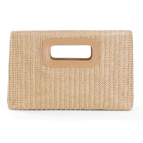 JAGHAWXL Clutch aus gewebtem Stroh mit Raffiabast for Damen, Crossbody-Handtasche for den Strand und den Abend – mehrere Farben, Kollektion Sommer 2025(Beige) von JAGHAWXL