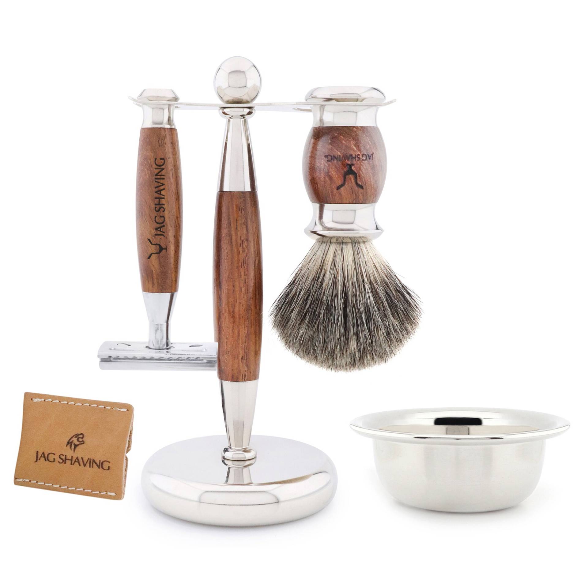 Handgefertigtes Rasierset Für Männer, Rasierhobel, Rasierpinsel, Rasierständer, Edelstahlschale & Rasiereretui Geschenkset Handgefertigtes Rasierset Für Männer, Rasierhobel, Rasierpinsel, Rasierständer, Edelstahlschale & Rasiereretui Geschenkset von JAGSHAVING