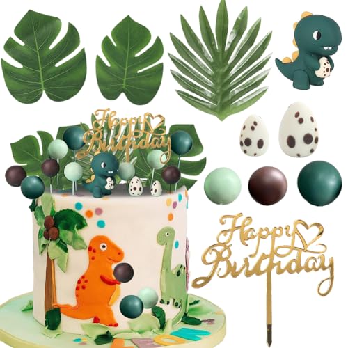 JAHEMU Dinosaurier Kuchendekoration Dschungel Geburtstag Dekoration Happy Birthday Cake Topper Dinosaurier thema Party Junge Mädchen 25 Stück von JAHEMU