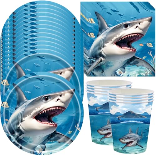 JAHEMU Hai Kindergeburtstag Deko Hai Partygeschirr Meerestier Geburtstagsdeko Shark Party Geschirr Set Haie Geschirr Geburtstag Pappbecher Pappteller Servietten 24 Personen JAHEMU Hai Kindergeburtstag Deko Hai Partygeschirr Meerestier Geburtstagsdeko Shark Party Geschirr Set Haie Geschirr Geburtstag Pappbecher Pappteller Servietten 24 Personen von JAHEMU