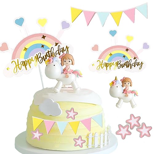 JAHEMU Tortendeko Einhorn Happy Birthday Cake Topper Tortenaufleger Einhorn Girlande Sterne für Kinder Geburtstag Baby Shower von JAHEMU