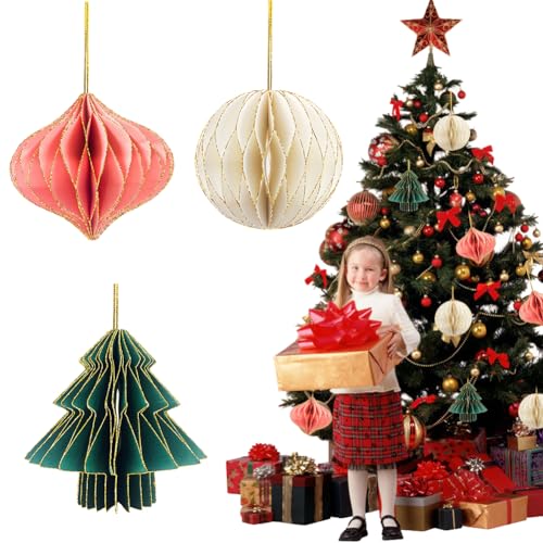 JAHEMU Wabenbälle Weihnachten Papier Weihnachtskugeln Hängen Weihnachtsdeko Honeycomb Lantern für Feiertagsbaum Wand Silvester Dekor 3 Stück von JAHEMU