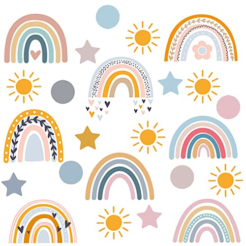 JAHEMU Wandtattoo Regenbogen mit Sterne Sonne Kreis Boho Wandsticker für Mädchen Junge Babyzimmer Kinderzimmer Wanddeko von JAHEMU