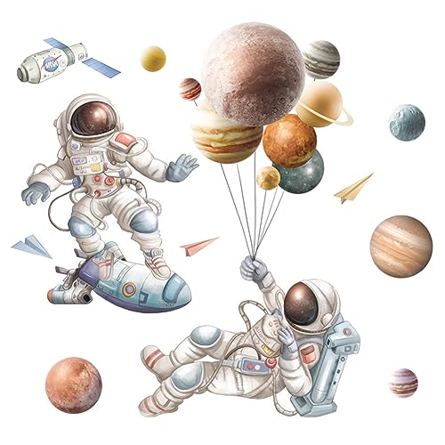 JAHEMU Wandtattoo Weltraum Planete Astronaut Rakete Wandsticker für Schlafzimmer Babyzimmer Kindergarten Wanddeko von JAHEMU
