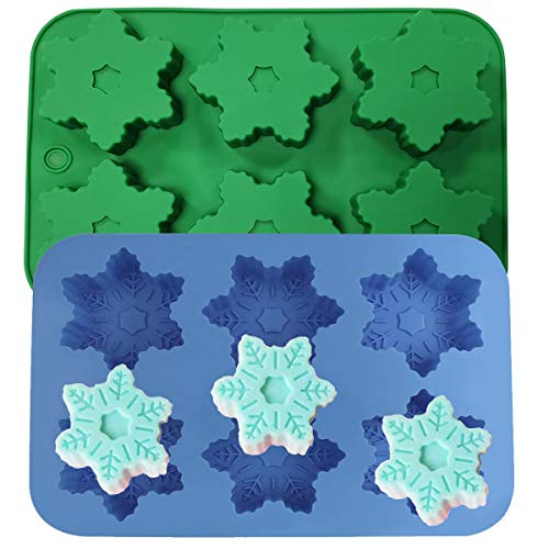 JAHEMU Weihnachten Moules Schneeflocken Silikonform Seifenformen DIY Formen 6 Hohlräume mit Snowflake Moule für Backen, Kuchen, Schokolade (2pcs) von JAHEMU