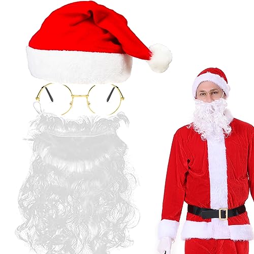 JAHEMU Weihnachtsmann Bart und Brille Weihnachtsmütze Weihnachtsmütze Kostüm für Weihnachten Partyzubehör Schminkparty Weihnachtsfeier Cosplay 3 Stück von JAHEMU