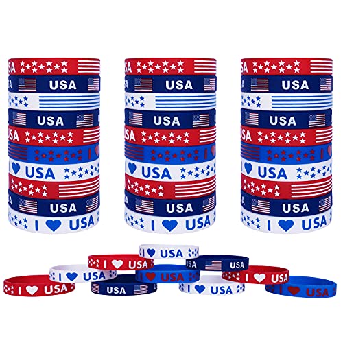 JAKADYUKS Silikon-Armband mit amerikanischer Flagge, 40 Stück, Party Zubehör für Partys, Kinder, Schule, Geschenk, 4. Juli von JAKADYUKS
