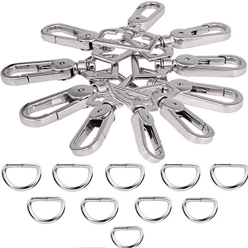 JAKAGO 20 Stück 2,5 cm D-Ringe und Metall-Karabinerhaken mit Drehgelenk für Heimwerker, Handtaschen, Taschen, Gepäck, Schlüsselanhänger von JAKAGO