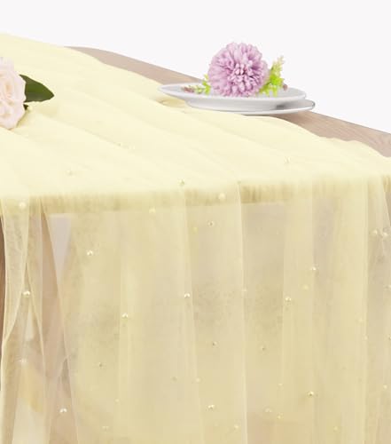 JALANCY Perlen-Tischläufer, 73,5 x 308,5 cm, Tüllstoff, Spitze, Boho, rustikale Tischdecke für Brautparty, Geburtstag, Party, Hochzeit, Bogen, Gangschleier, Dessert, Tischdekoration (1 Packung JALANCY Perlen-Tischläufer, 73,5 x 308,5 cm, Tüllstoff, Spitze, Boho, rustikale Tischdecke für Brautparty, Geburtstag, Party, Hochzeit, Bogen, Gangschleier, Dessert, Tischdekoration (1 Packung von JALANCY