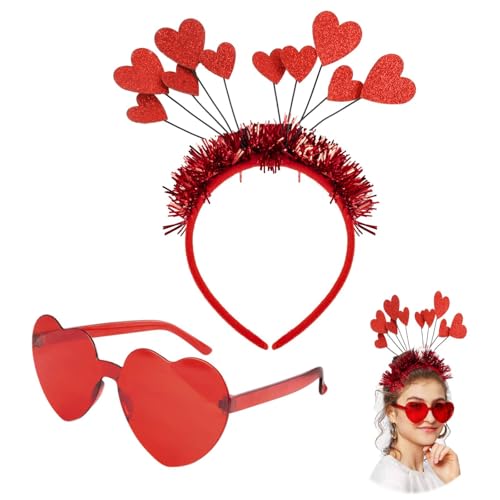 JALEVID Herzchen Haarreif Rot Pailletten, Glitter Herz Haarband mit Randlose Herz Brille, Herzhaarreif Rot Deko für Weihnachten Karneval Valentinstag Hochzeit Geburtstag Party von JALEVID