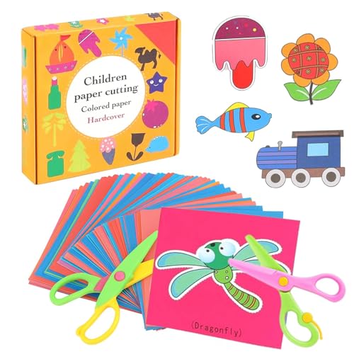 JALEVID Papier Schneide Set für Kinder, 2 Stk. Kunststoff Kinderscheren 96 Blatt Papier, Papierschnitt Set, Lustiges Papierschneid-Aktivitätsset Kindergarten DIY Lernspielzeug Spielzeug von JALEVID