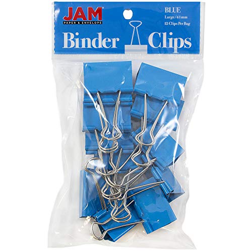 JAM PAPER Bunte Büroklammern - Groß - 41 mm - Blaue Binder Clips - 12/Packung von JAM Paper