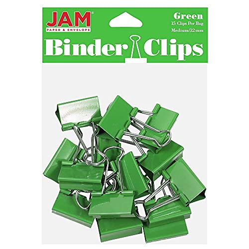 JAM PAPER Bunte Büroklammern - Mittel - 32 mm - Grüne Binder Clips - 15/Packung von JAM Paper