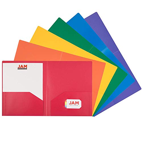 JAM PAPER Strapazierfähige 2 Taschen Kunststoff - Schulmappen - Verschiedene Pimär - Farben - 6/Packung von JAM Paper