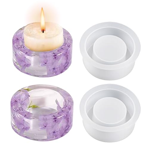 JAMSSOW 2 Stück Silikonform Kerzenhalter,DIY Kerzenformen,Einzelnes Löchern Kerzenhalter Gießform,Harz Epoxid Gießform Kerzenhalter,für Aromatherapie Wohndekoration Kunst Dekoration von JAMSSOW