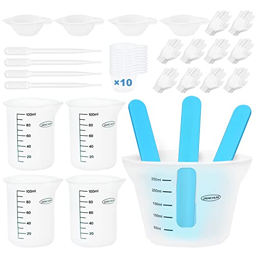 Silikon-Messbecher für Epoxidharz, JANCHUN Harzzubehör mit 250 und 100 ml Silikonbechern, Silikon-Rührstäben, Epoxidmischer, Farbbecher, Formen, Schmuckherstellung von JANCHUN
