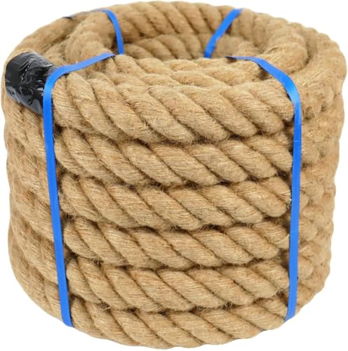 5,1 cm natürliches Juteseil, 30 m dickes Hanfseil, 4 Stränge gedreht, für Docks, nautisch, Raliings, Baumklettern, Dekorieren, Innen- und Außenbereich von JANJOSN