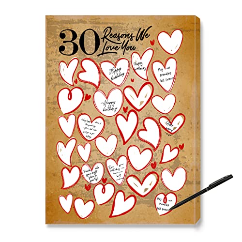 Wanddekoration zum 30. Geburtstag, Motiv: 30 Reason Why We Love You, Geburtstagsgeschenke für Frauen und Männer, Gäste, Leinwand, 30. Jahrestag oder Geburtstag, Partyzubehör, Dekoration, 27,9 x 38,1 von JANLAN