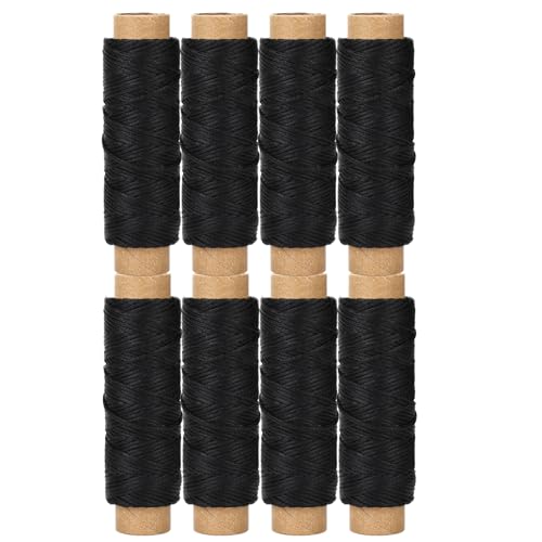 150D Ledergarn zum Nähen, gewachst, Schnur für Lederhandwerk, DIY, 1 mm Durchmesser, 8 schwarze Nähgarnschnüre, je 30 Meter (Farbe C) von JANYUN