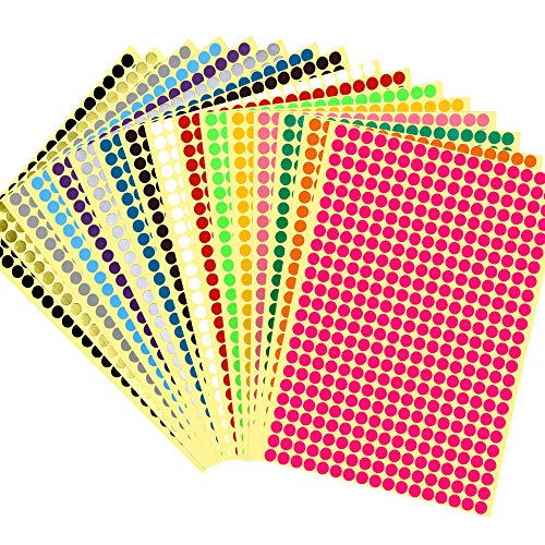 JANYUN Bunte Selbstklebende Klebepunkte Aufkleber 6mm Runde Punktaufkleber 16 Farben Kleine Farbkodierung Etiketten Markierungspunkte zum Beschriften (6mm) von JANYUN