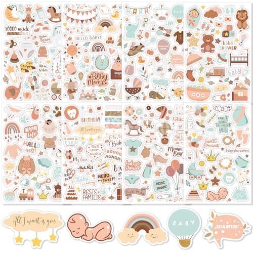 JANYUN 424 Stück Baby Sticker, 8 Blatt DIY Kinder Fotoalbum Aufkleber Braun für Kalender Scrapbook Party Deko JANYUN 424 Stück Baby Sticker, 8 Blatt DIY Kinder Fotoalbum Aufkleber Braun für Kalender Scrapbook Party Deko von JANYUN