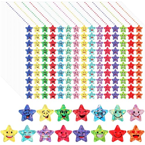 JANYUN Sterne Sticker, 6750 Stück Sterne Aufkleber für Kinder Glitzer Smiley Sticker Kleine Sterne Smiley Aufkleber Belohnungssticker für Schule Lehrer Schüler von JANYUN