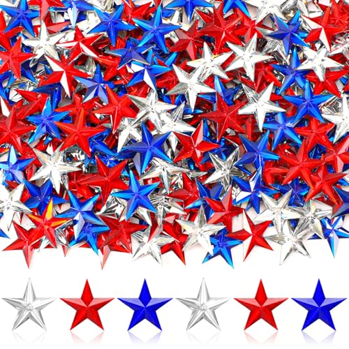 JANYUN Acryl-Stern-Strasssteine zum 4. Juli, patriotischer Stern, flache Rückseite, Unabhängigkeitstag, Tischstreuung für Vasenfüller, Basteln, Heimdekoration (Rot, Weiß, Blau), 800 Stück von JANYUN