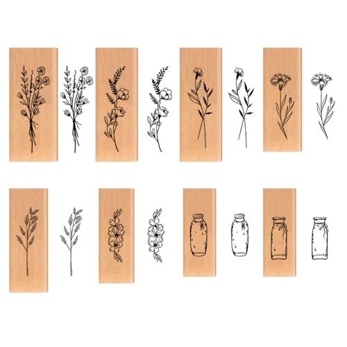 JAONLD Holzstempel,8 Stücke Stempel Motivstempel Handmade,Holzhandwerk Stempel Vintage Botanisches Muster Stempelset Klein für Kartenherstellung Scrapbooking Journal Geschenkpapier von JAONLD