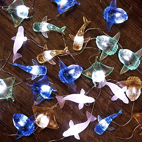 Ozean-Themed Marine Life Lichterkette Nautische Dekoration Beluga Manta Ray Sonnenfisch Wal Hai Süße dekorative Lichter USB betrieben 30 LEDs 3 m für Schlafzimmer Weihnachtsbaum Ornamente Urlaub Party von JASHIKA