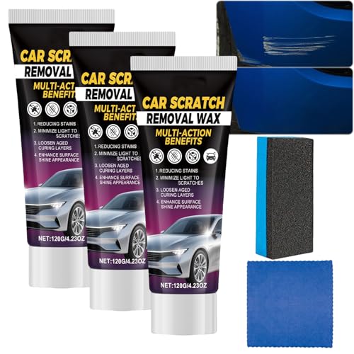 Auto-Kratzer-Entferner für flache & tiefe Kratzer, Kratzer-Entfernungs-Wachs & Polier-Kit mit Schwamm, Auto-Lack-Kratzer-Reparatur, Wirbelentferner, Kratzer-Radiergummi, Lackrestaurator (3PCS) von JASUBAI