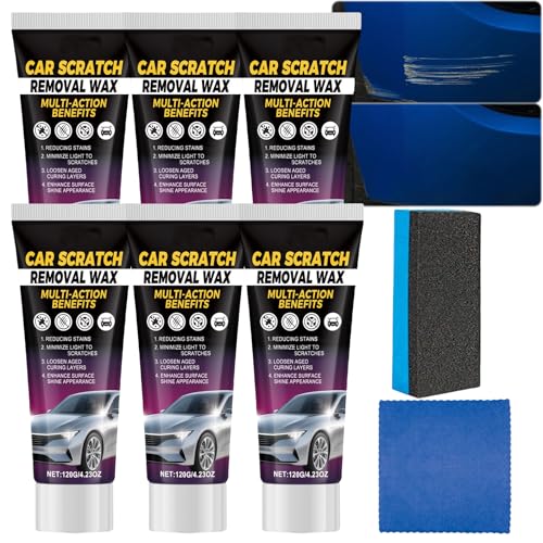 Auto-Kratzer-Entferner für flache & tiefe Kratzer, Kratzer-Entfernungs-Wachs & Polier-Kit mit Schwamm, Auto-Lack-Kratzer-Reparatur, Wirbelentferner, Kratzer-Radiergummi, Lackrestaurator (6PCS) von JASUBAI