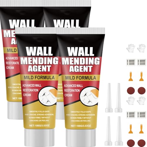 Trockenbau-Reparaturset, Wandflicken-Spachtelpaste mit Schaber & Schleifpapier, fertig gemischter Füller für Löcher, Risse, Graffiti, schnelles und einfaches Wandreparaturmittel (4Stück) von JASUBAI